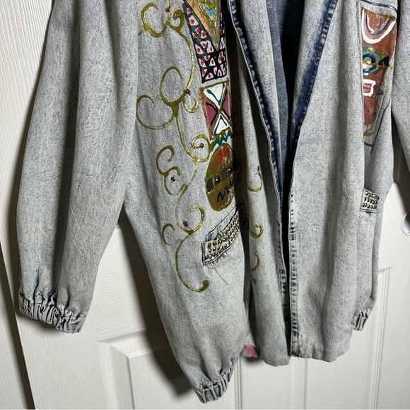 Vintage 80s Charle Casuals California Embellished Denim Jacket Acid 1980s Artsy - Picture 5 of 16